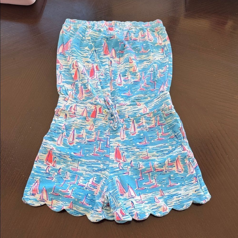 Lilly Pulitzer Blue and Pink Sailboat Print Short romper